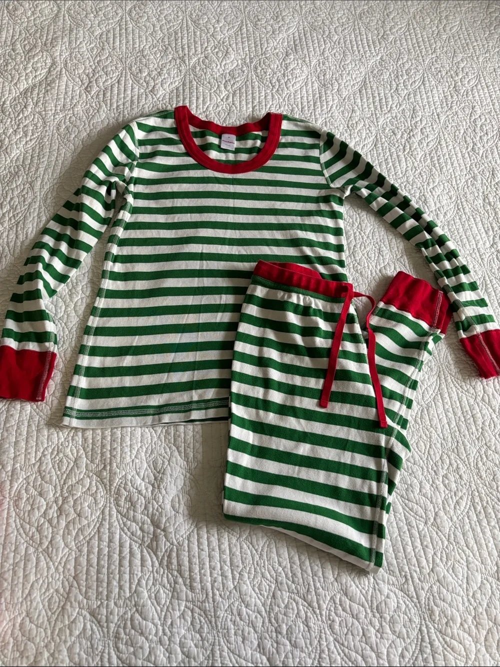 Hanna Andersson Women’s Cotton Christmas Holiday Green Striped Pajama Set Size M